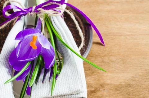 Spring Festive Table Setting With Fresh Flower. Stock Photos