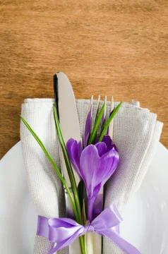Spring Festive Table Setting With Fresh Flower. Stock-Fotos