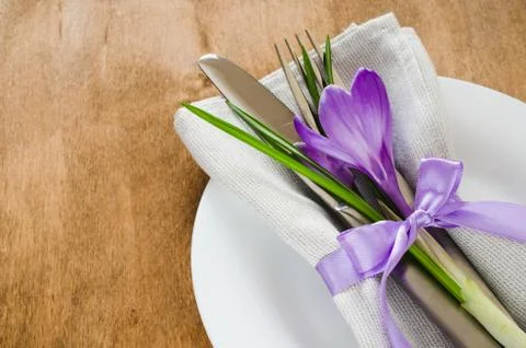 Spring Festive Table Setting With Fresh Flower. Stock Photos