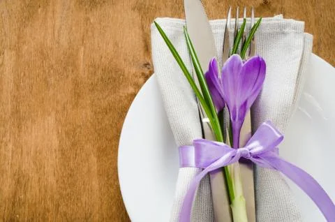 Spring Festive Table Setting With Fresh Flower. Stock Photos