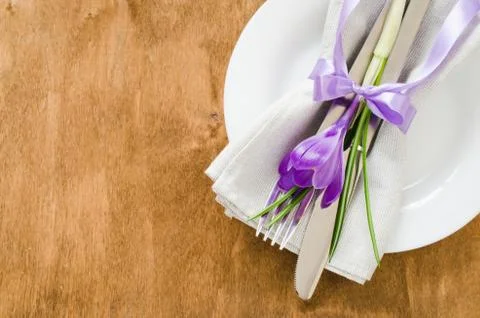 Spring Festive Table Setting With Fresh Flower. Stock Photos