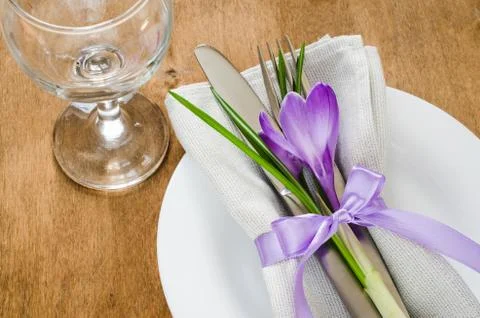 Spring Festive Table Setting With Fresh Flower. Stock Photos