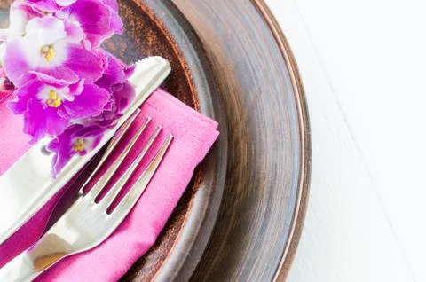 Spring Festive Table Setting With Fresh Flower. Stock Photos