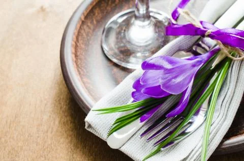 Spring Festive Table Setting With Fresh Flower. Stock Photos