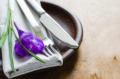 Spring Festive Table Setting With Fresh Flower. Stock Photos