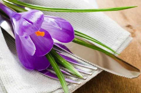 Spring Festive Table Setting With Fresh Flower. Stock Photos