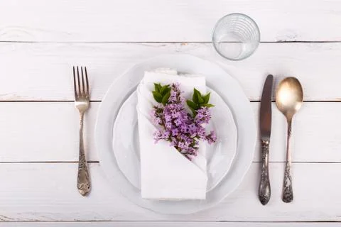 Spring festive table setting Stock Photos