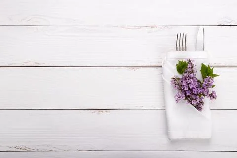 Spring festive table setting with vintage cutlery Stock Photos