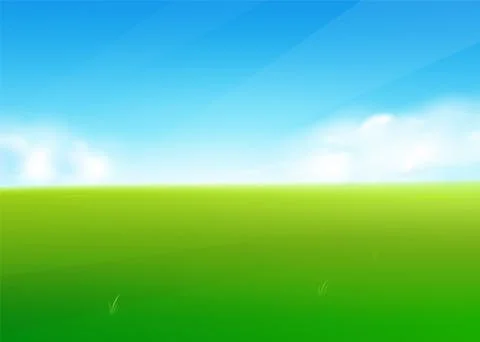 Spring field nature background with green grass landscape, clouds, sky 스톡 일러스트