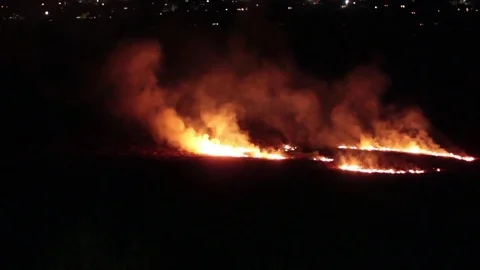 Spring fires in a field at night Stock Footage 74019094