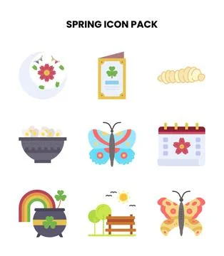 Spring Flat Bundle Icons Pack Stock Illustration