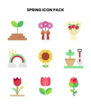 Spring Flat Collection Icons Pack Stock Illustration