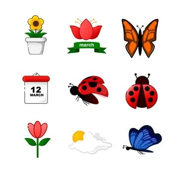 Spring flat icon set AD297 Stock Illustration