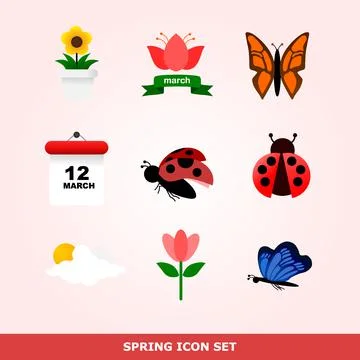 Spring flat icon set vector AD299 Stock Illustration