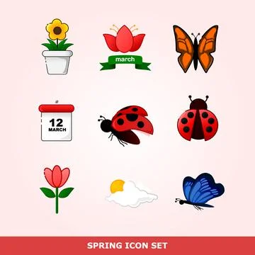 Spring flat icon set vector AD300 库存插图