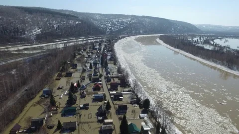 Spring flood aerial survey Video stock 71844322