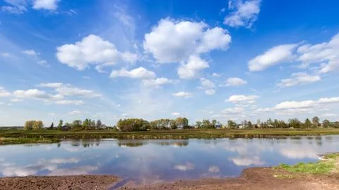 Spring flood of the Po River to fields. Russia Stock Photos
