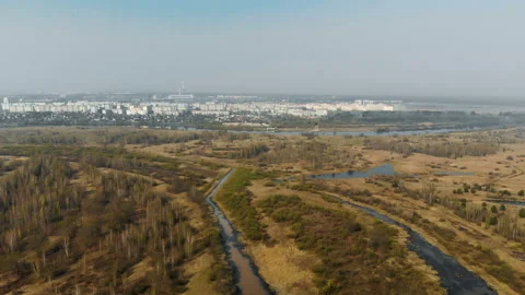 Spring flood of the river. Filming from above Vídeo Stock 109155637