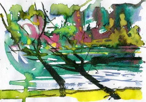 Spring flood on the river. Flood. Spring. 스톡 일러스트