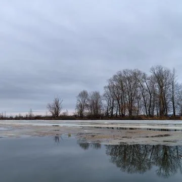 The spring Flood on the river. Spring landscape. 스톡 사진