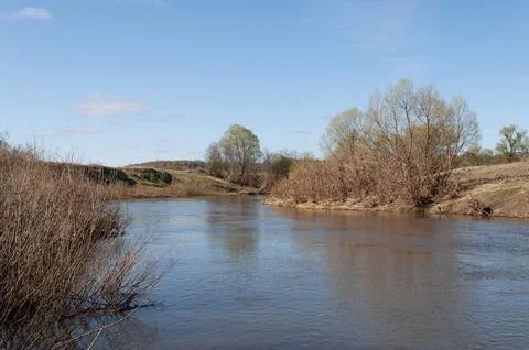 Spring flood of small river Stock Photos