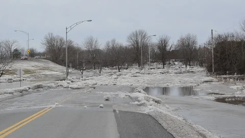 Spring flood in St-Pie, Quebec (spring 2018) Stock Footage 101312280