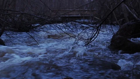 Spring flood of a usually small river in a forest in northern Sweden. Stock Footage 90128562