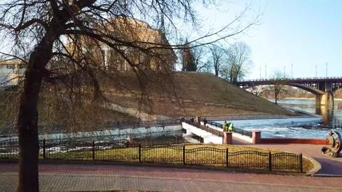 Spring flood of the Western Dvina River Stock Footage 250610060