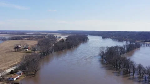 Spring flooded village and fields Stock Footage 149231022