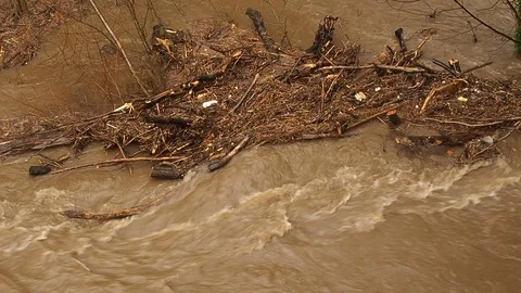 Spring Flooding And Fast Moving River Stock Footage 91865985