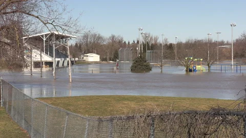 Spring flooding during record warm temperatures and weather conditions Stock-Footage 150318950