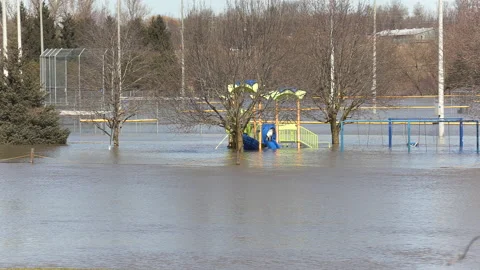 Spring flooding during record warm temperatures and weather conditions Stockbeeldmateriaal 150320795