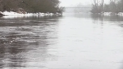 Spring flooding, ice water, Early spring on the river Stock-Footage 73674936
