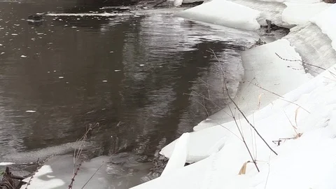 Spring flooding, ice water, Early spring on the river Stock Footage 73675344