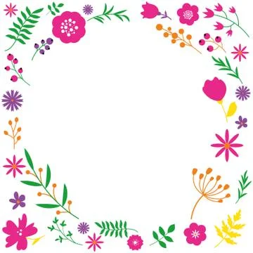 Spring floral circle frame design on white background. Stock Illustration