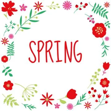 Spring floral circle frame design on white background. Stock Illustration