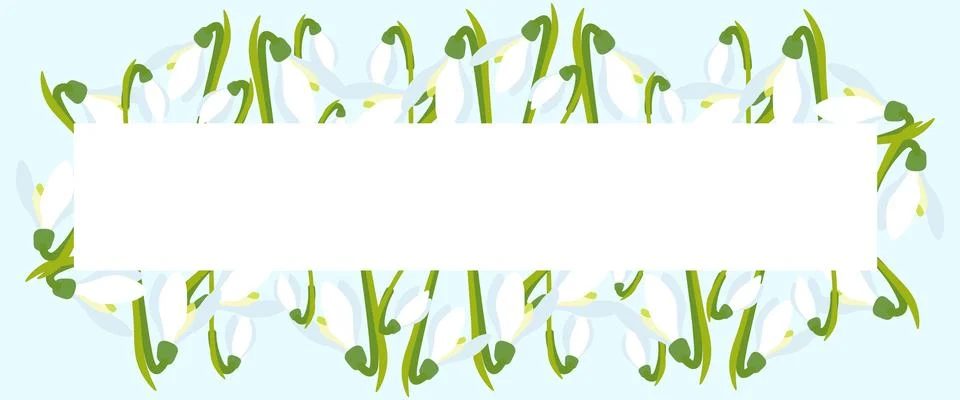 Spring floral frame with delicate white snowdrops forming decorative border.. Stock Illustration