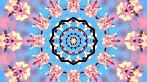 Spring floral kaleidoscopic pattern with cherry flowers and leaves Stock Footage 61347252
