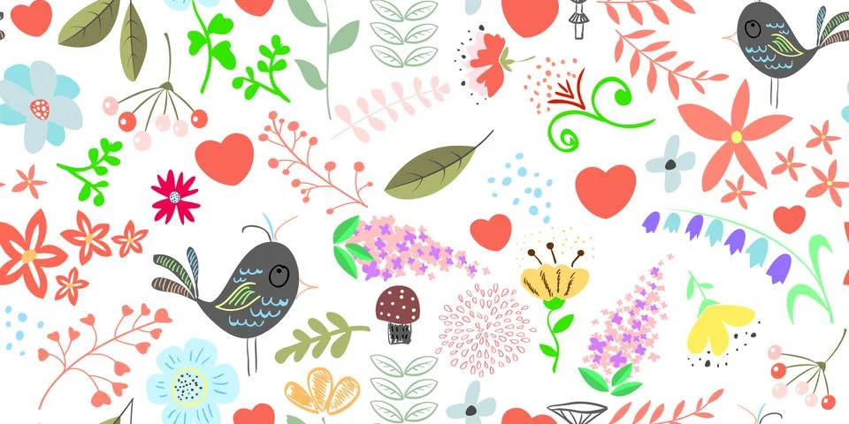 Spring floral seamless pattern background 400x200. Stock Illustration