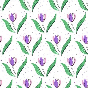 Spring floral seamless pattern. Tulip flower cute festive background. Hand drawn Stock Illustration