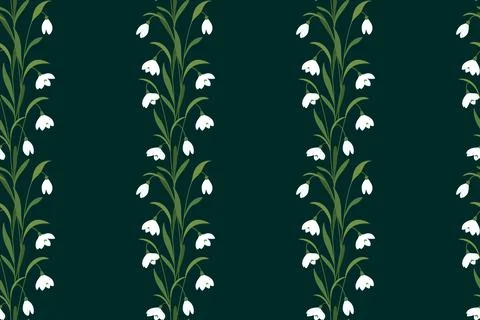Spring floral snowdrops seamless pattern. Early spring flowers. Meadow back.. Stock Illustration