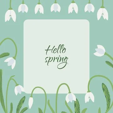 Spring floral vector frame with Snowdrops. Card template with cute white winter Stock Illustration