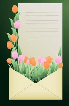 A spring floral vertical green background with tulips Stock Illustration