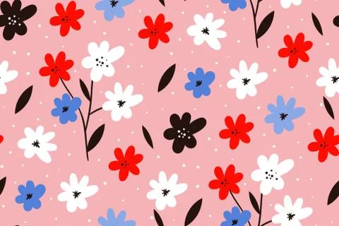 Spring flower background. Modern seamless pattern with leaves, flowers and Illustrazione stock