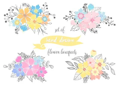 Spring flower bouquets set Stock Illustration