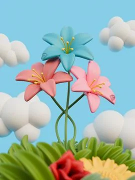 Spring Flower Composition 3D Render Background Stock Illustration