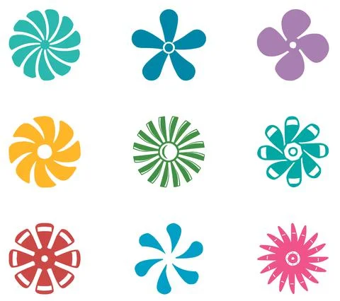 Spring flower flat vector icons on whitebackground for stickers, labels, tags Stock Illustration