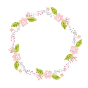 Spring flower herbs wreath. Flat abstract Vector garden frame, woman day 스톡 일러스트