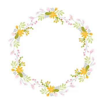 Spring flower herbs wreath. Flat abstract Vector garden frame, woman day 스톡 일러스트