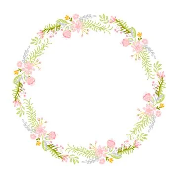 Spring flower herbs wreath. Flat abstract Vector garden frame, woman day 스톡 일러스트